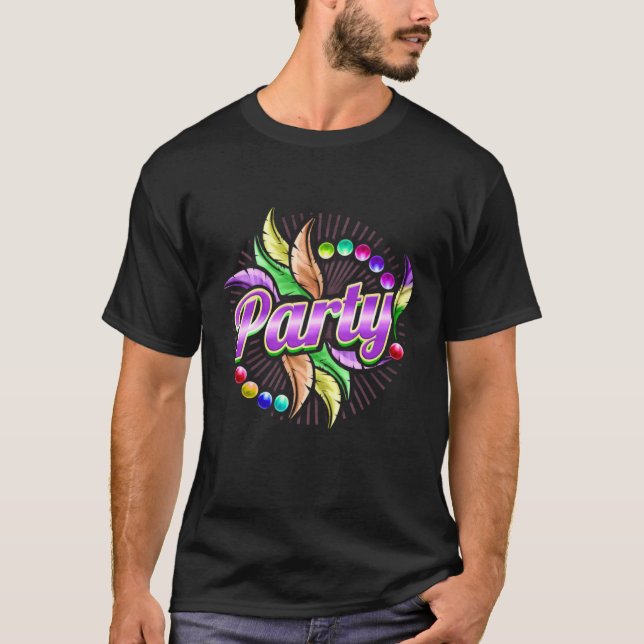 Party Beads And Feathers For Mardi Gras T-Shirt (Front)