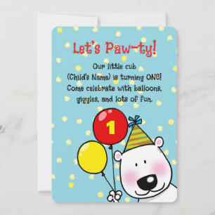 Party Bear with Balloons (1st birthday) Invitation