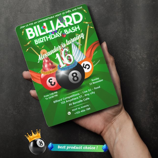 Party Billiard Balls Custom Pool Table Themed Invitation (Creator Uploaded)