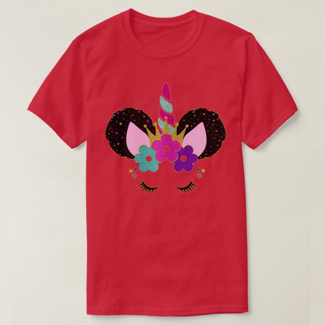 Party Birthday Princess Afro Puffs Unicorn Face Na T-Shirt (Design Front)