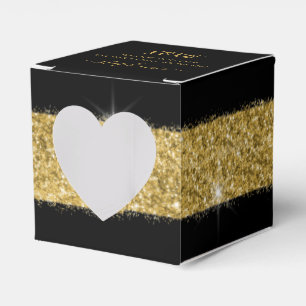 Party Black Gold Glitter Confetti Square Heart Favour Box