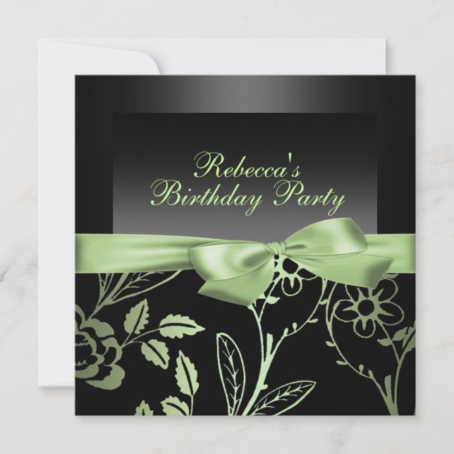 Party Black & Green Flower Birthday Invitation (Front)