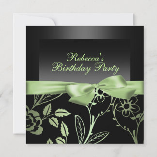 Party Black & Green Flower Birthday Invitation