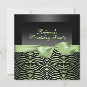 Party Black & Green Zebra Birthday Invitation