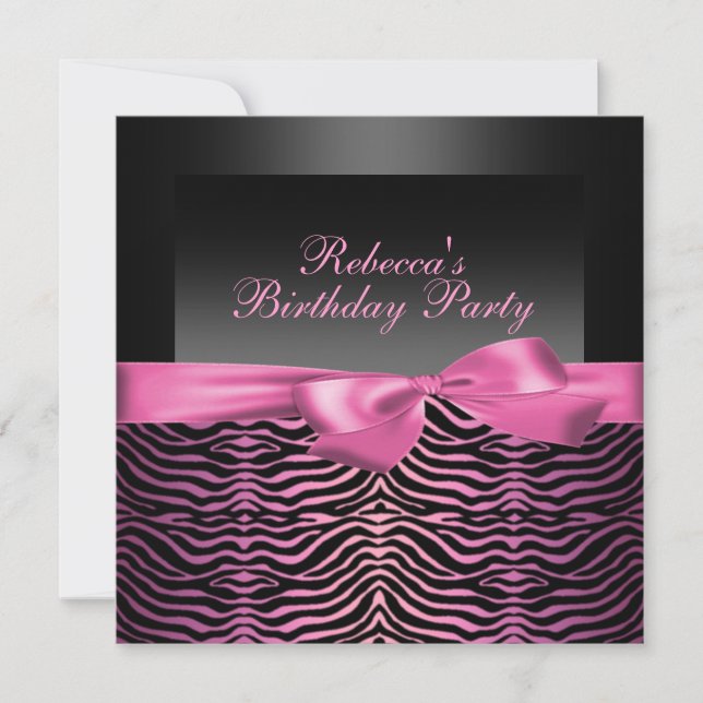 Party Black & Pink Zebra Birthday Invitation (Front)