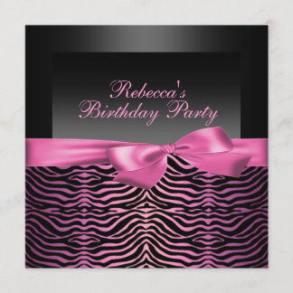 Party Black & Pink Zebra Birthday Invitation