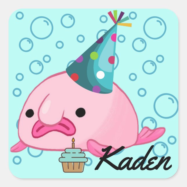 Party Blobfish Personalised Square Sticker (Front)
