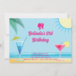 Party Blue Tropical Beach 21st Birthday Party Invitation