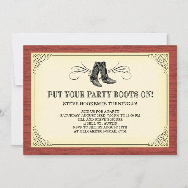 Party Boots Old Western Invitations (Front)