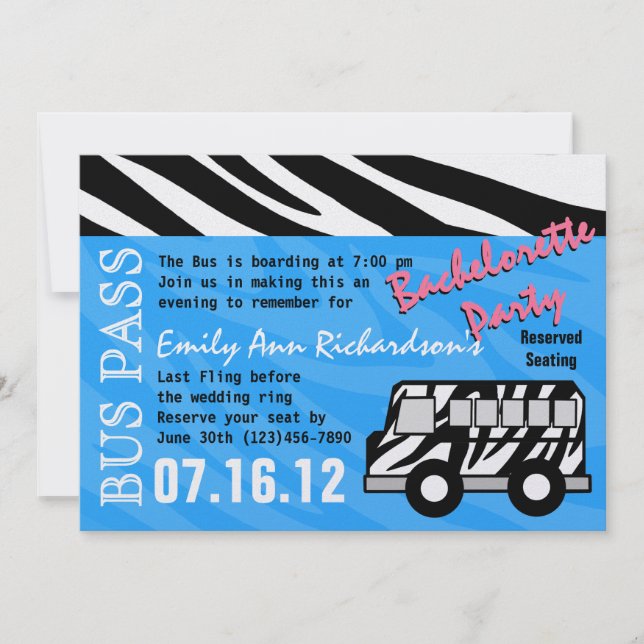 Party Bus Bachelorette Party Bash Invitation (Front)
