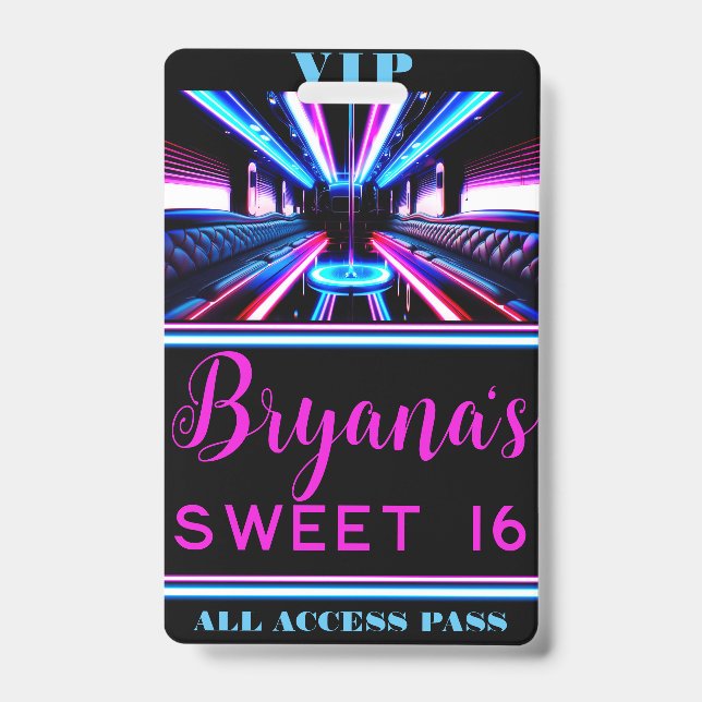 Party Bus Glow Lights Dance Floor VIP Pass ID Badge (Front)