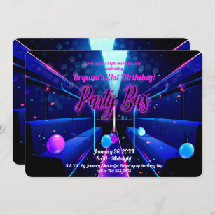 Party Bus Glow Party Club Hopping 21st Birthday Invitation