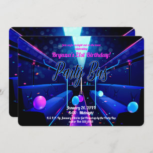 Party Bus Glow Party Club Hopping 21st Birthday Invitation