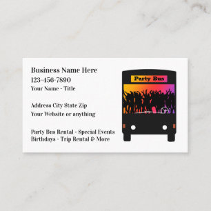 Party Bus Rental And Tour Bus Business Card
