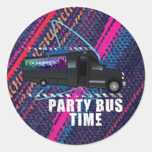 Party Bus Time Neon Nightlife Colour Stripe Celebr Classic Round Sticker
