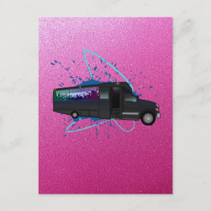 Party Bus Time Pink Glitter Glam Nightlife  Postcard