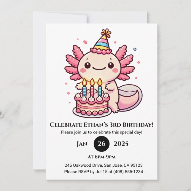 Party Cake Axolotl Birthday Invitation (Front)