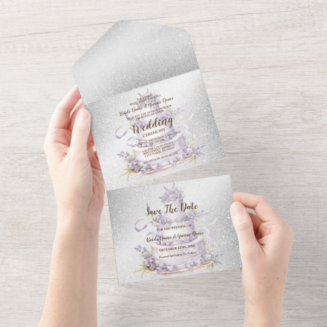 Party Cake Lavender Floral Elegant Wedding All In One Invitation (Tearaway)