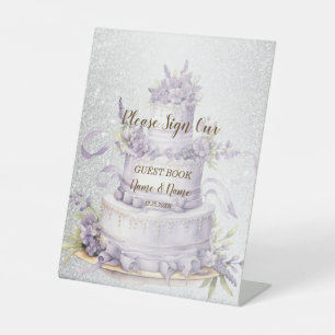 Party Cake Lavender Floral Watercolor Elegant Pedestal Sign