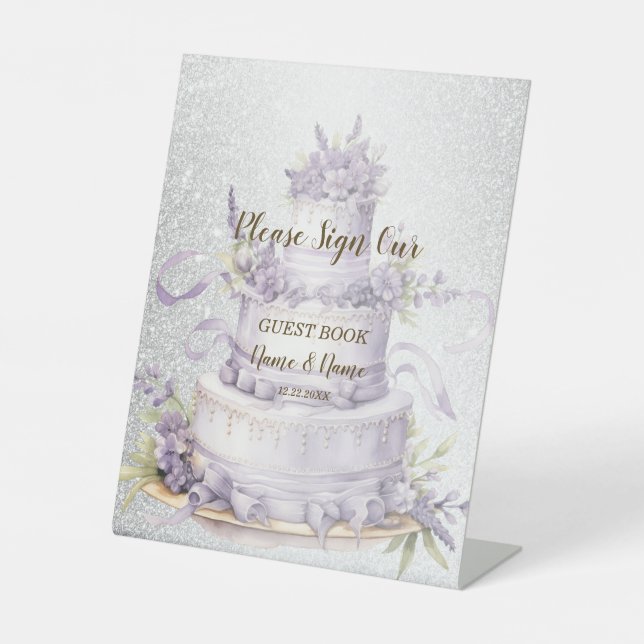 Party Cake Lavender Floral Watercolor Elegant Pedestal Sign (Front)