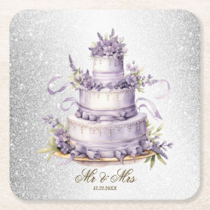 Party Cake Lavender Floral Watercolor Elegant Square Paper Coaster