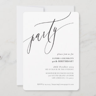 PARTY calligraphy stylish minimal black white Invitation