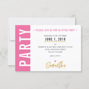 PARTY CARD cute pretty pink white hearts gold