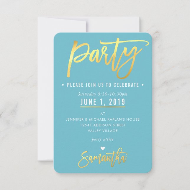 PARTY CARD cute turquoise blue gold circle pattern (Front)