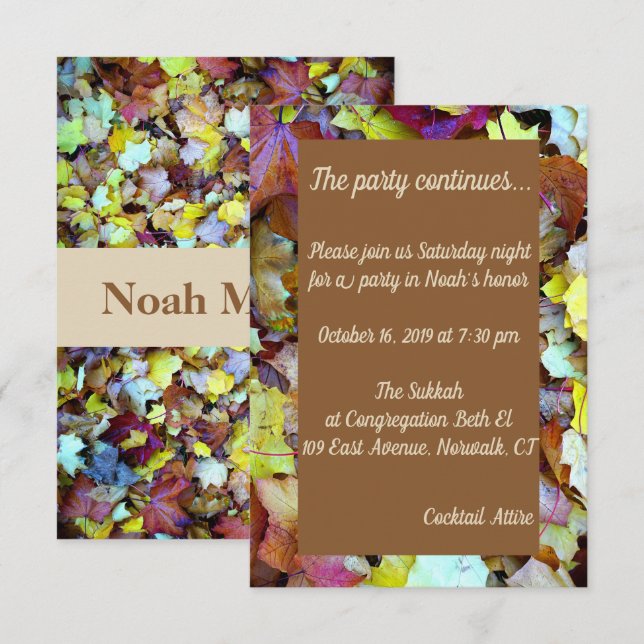 Party Card for Fall Leaves Mitzvah (Front/Back)