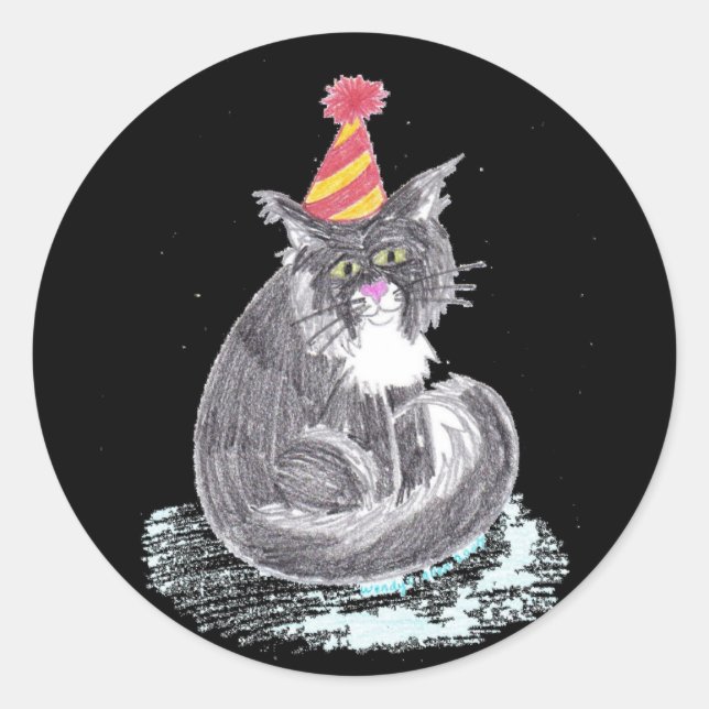 Party Cat Classic Round Sticker (Front)