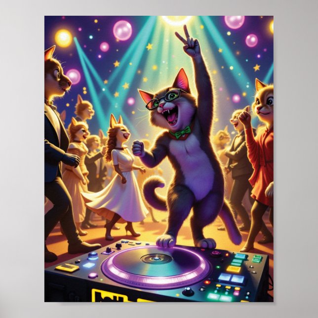 Party Cat DJ Leading the Ultimate Dance Floor Bash Poster (Front)