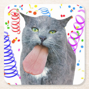 Party Cat Got Your Tongue? Square Paper Coaster