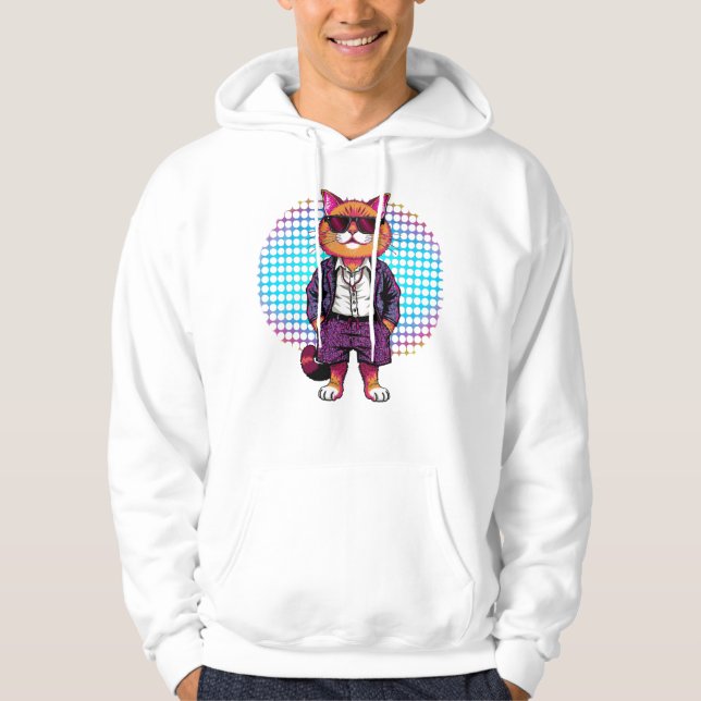 Party Cat in Sunglasses – Disco Outfit Hoodie (Front)