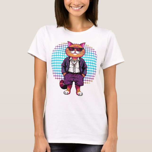 Party Cat in Sunglasses – Disco Outfit T-Shirt (Front)