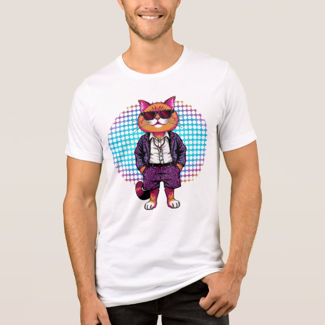 Party Cat in Sunglasses – Disco Outfit Tri-Blend Shirt (Front)