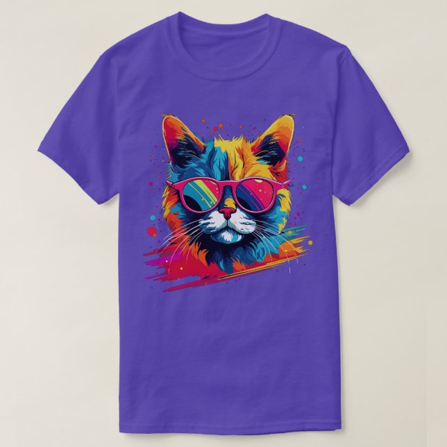 Party Cat in Sunglasses Men Women 80s 90s Retro Fu T-Shirt (Design Front)