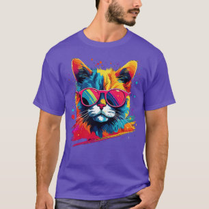 Party Cat in Sunglasses Men Women 80s 90s Retro Fu T-Shirt