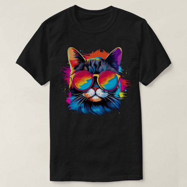 Party Cat in Sunglasses Men Women 80s 90s Retro Fu T-Shirt (Design Front)