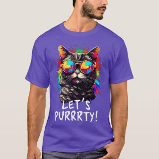 Party Cat in Sunglasses Men Women 90s Retro Pun Fu T-Shirt