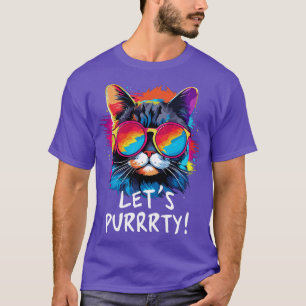 Party Cat in Sunglasses Men Women 90s Retro Pun Fu T-Shirt
