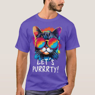 Party Cat in Sunglasses Men Women 90s Retro Pun Fu T-Shirt