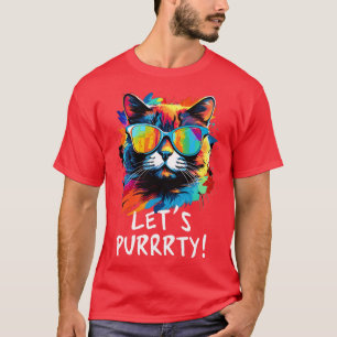 Party Cat in Sunglasses Men Women 90s Retro Pun Fu T-Shirt