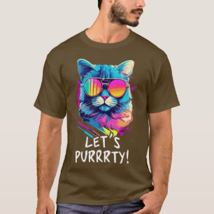 Party Cat in Sunglasses Men Women 90s Retro Pun Fu T-Shirt