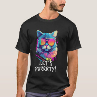 Party Cat in Sunglasses Men Women 90s Retro Pun Fu T-Shirt