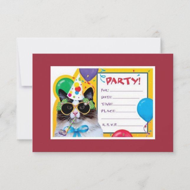 Party Cat is ready for your birthday! Invitation (Front)