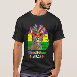 Party Cat Mask Beads Mardi Gras 2023 12 T-Shirt