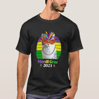 Party Cat Mask Beads Mardi Gras 2023  14 T-Shirt