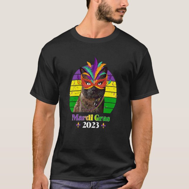 Party Cat Mask Beads Mardi Gras 2023  1 T-Shirt (Front)