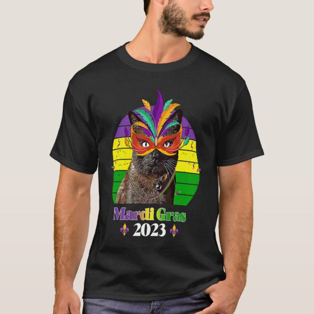 Party Cat Mask Beads Mardi Gras 2023  2 T-Shirt (Front)
