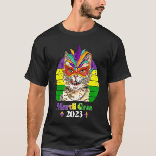 Party Cat Mask Beads Mardi Gras 2023 3 T-Shirt
